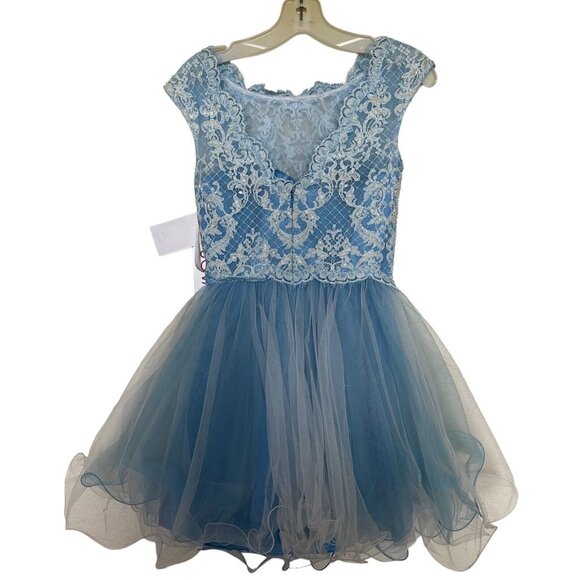 Jovani Dress Size 4 Blue White Lace Tulle Open Back Homecoming 79047A SOLD OUT - Picture 6 of 10